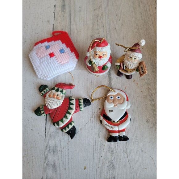 Santa Claus Bell knit face variety ornament set Xmas Joy - Picture 2 of 8